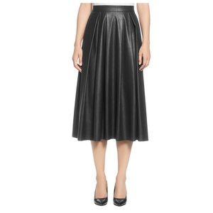 Tahari Womens Faux Leather Pleated Midi Skirt